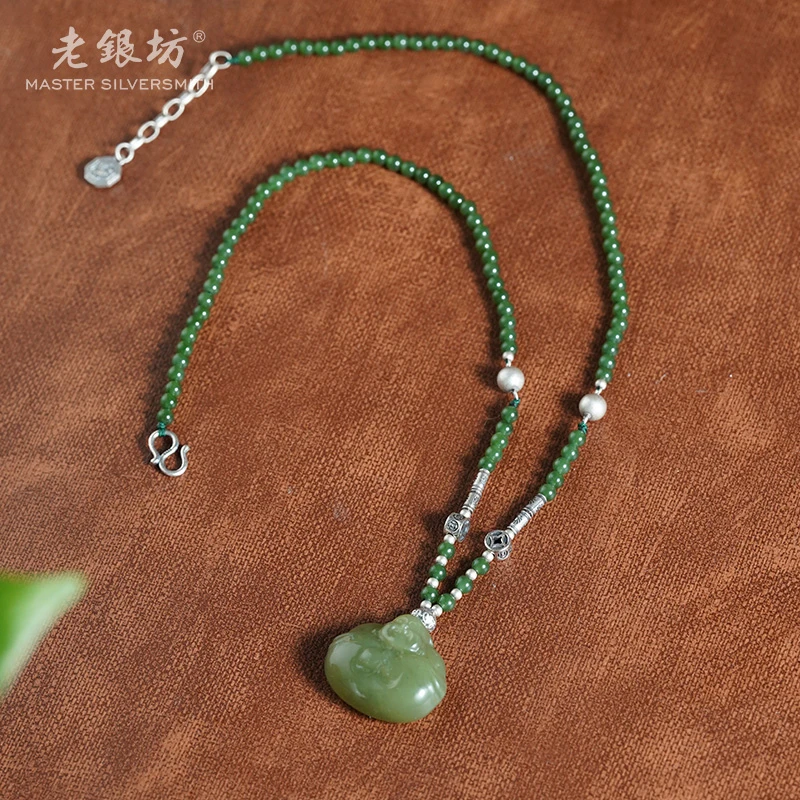 【老银坊】s925银和田玉佛公套链 00221075