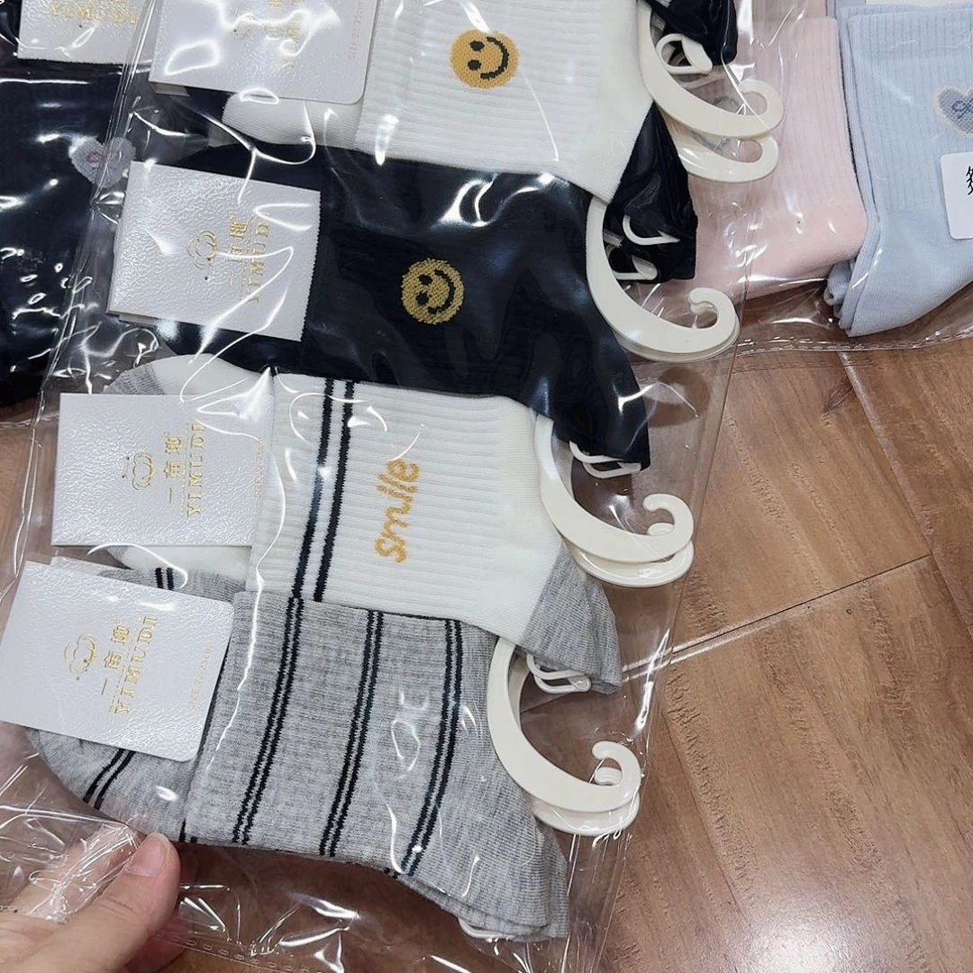 棉女士笑脸袜休闲款10双