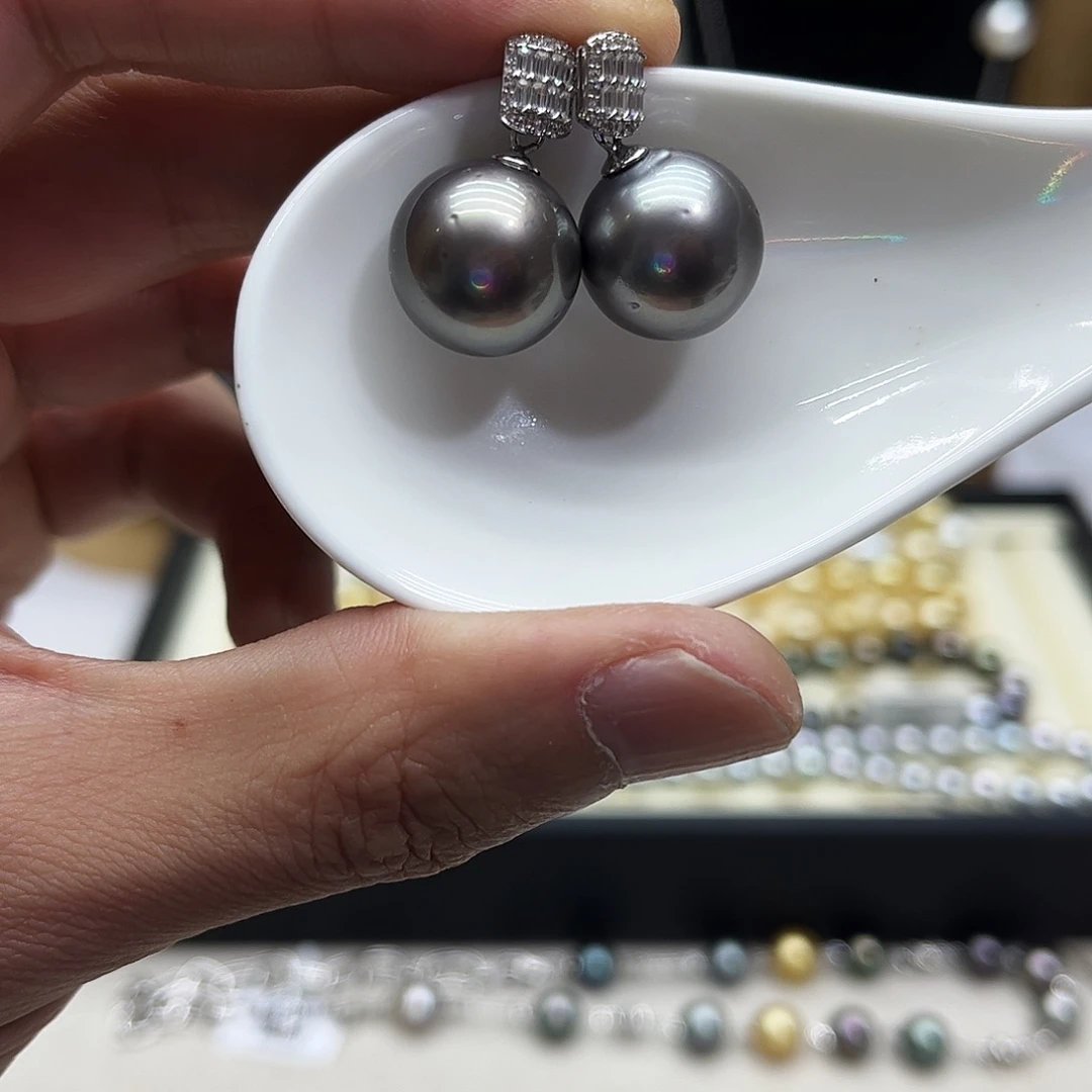 海水珍珠耳饰银S925镶嵌