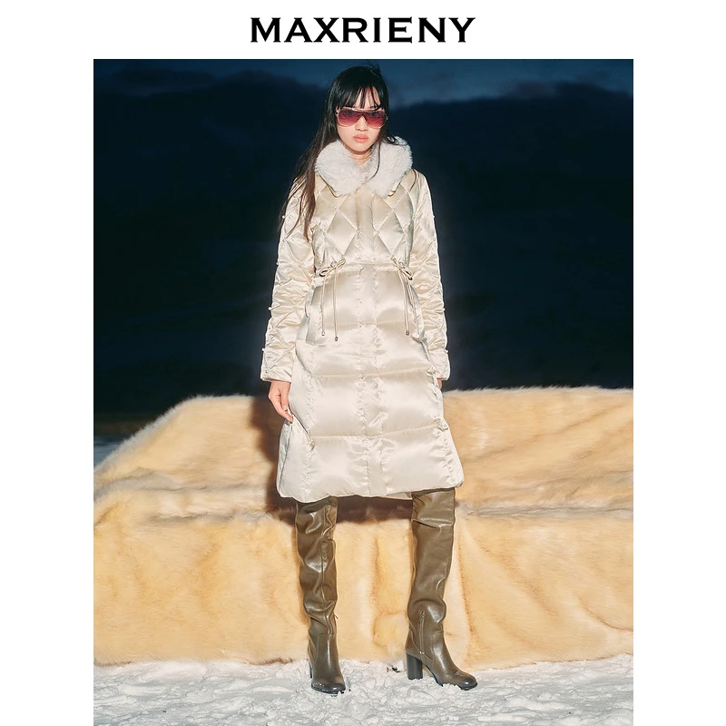 【时髦暖冬-商场同款】MAXRIENY精致日常感醋纤收腰羽绒服中长款