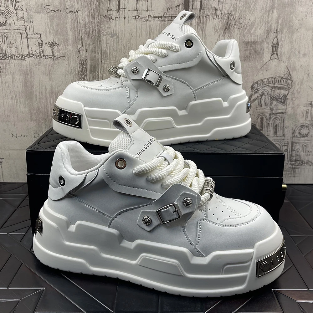 欧洲站男鞋2025春季新款厚底增高老爹鞋小众设计休闲板鞋小白鞋潮