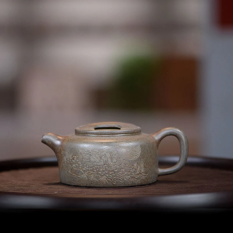 阎记抟砂 柴烧 牛盖莲子壶 刻绘松鼠 EE喝茶壶S40 0102 8