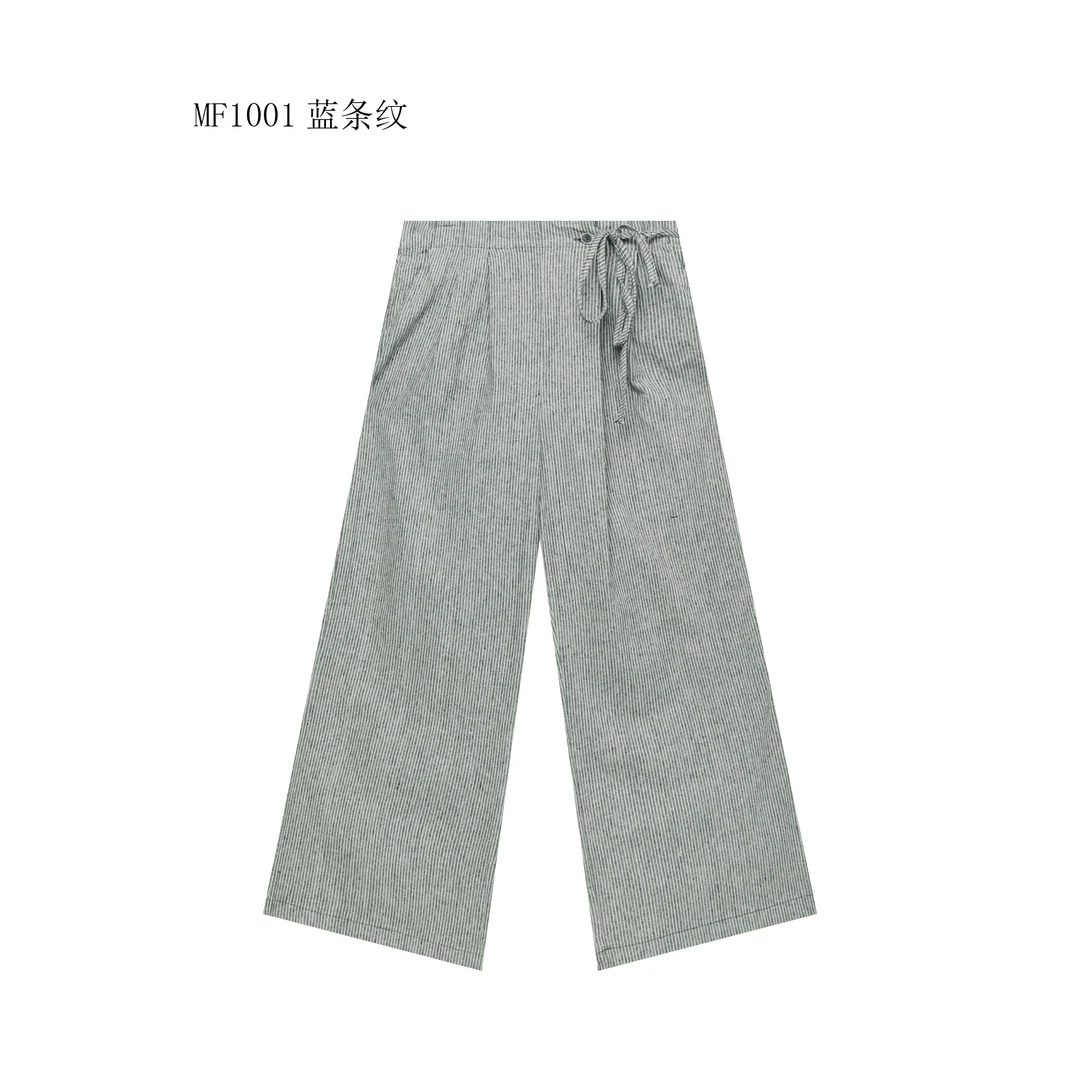 【麻訪家】MF1001蓝条纹复古文艺条纹宽松显瘦百搭休闲裤