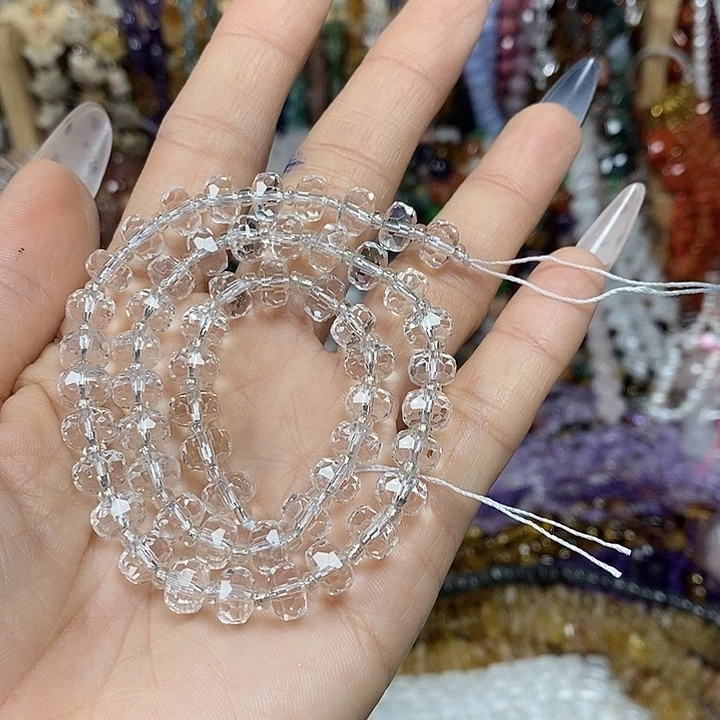 玛瑙/玉髓未镶嵌珠宝半成品炸漏：天然白水晶切面车轮卡7.5mm