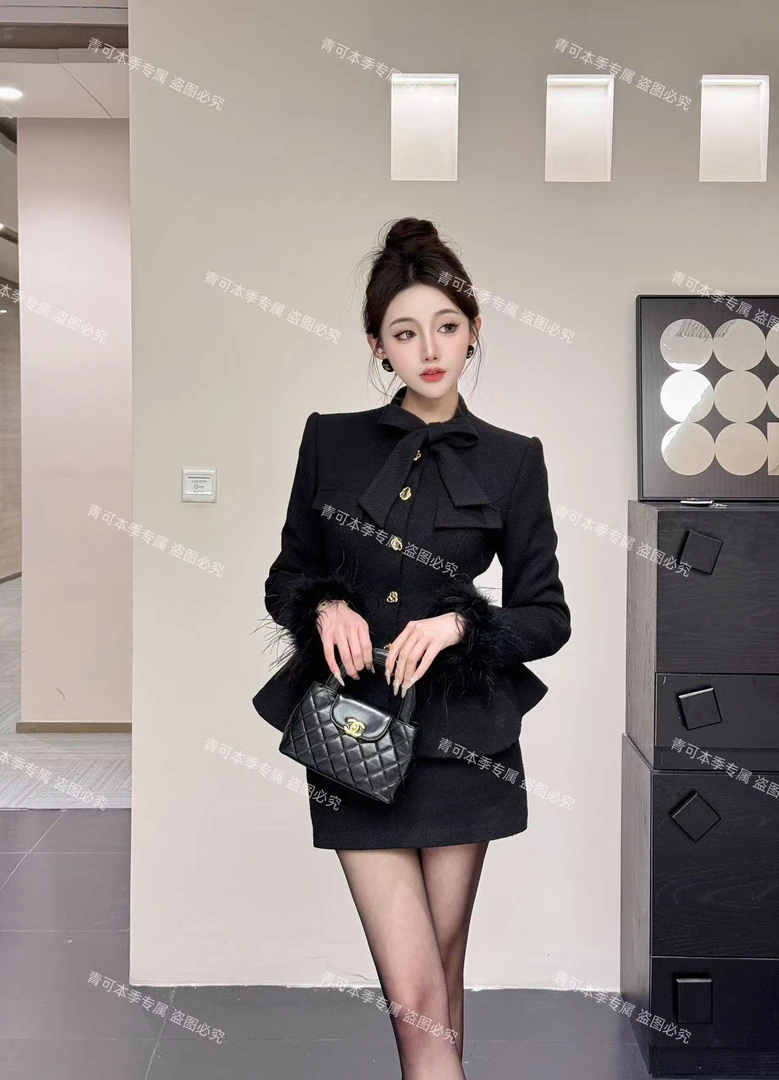 【kiki专属内里加棉加厚】「冬恋日记」新款女装修身显瘦气质女士套装