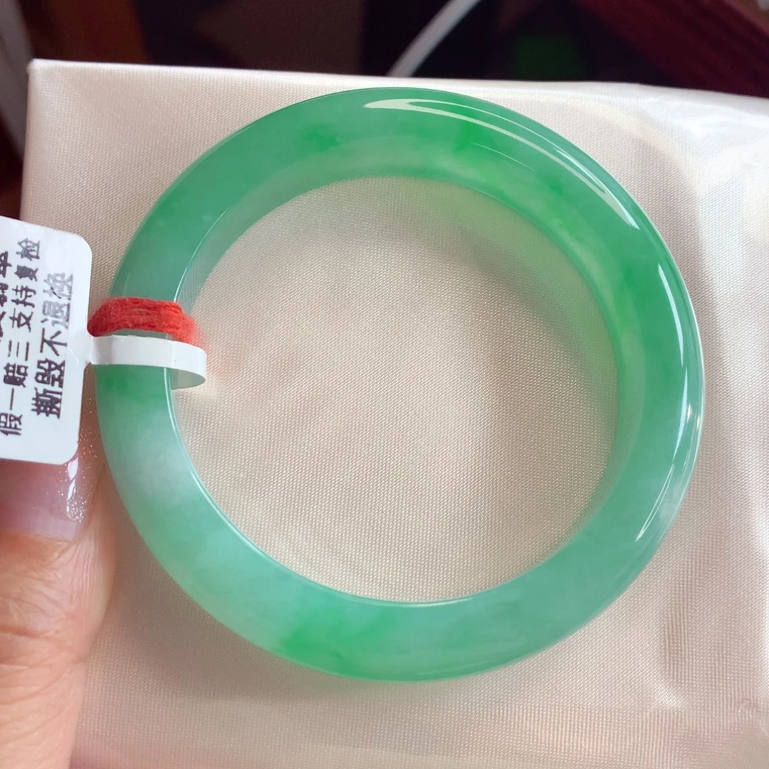 未镶嵌手镯翡翠52圈冰阳绿 小白棉（49号）