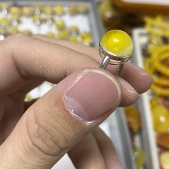 蜜蜡银S925镶嵌裸石戒指