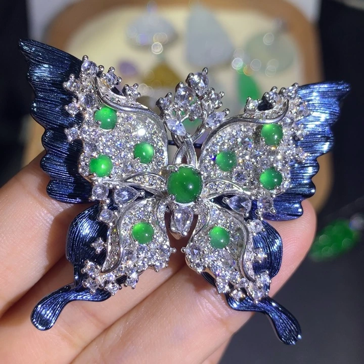 翡翠银S925镶嵌颈饰胸针吊坠戒指