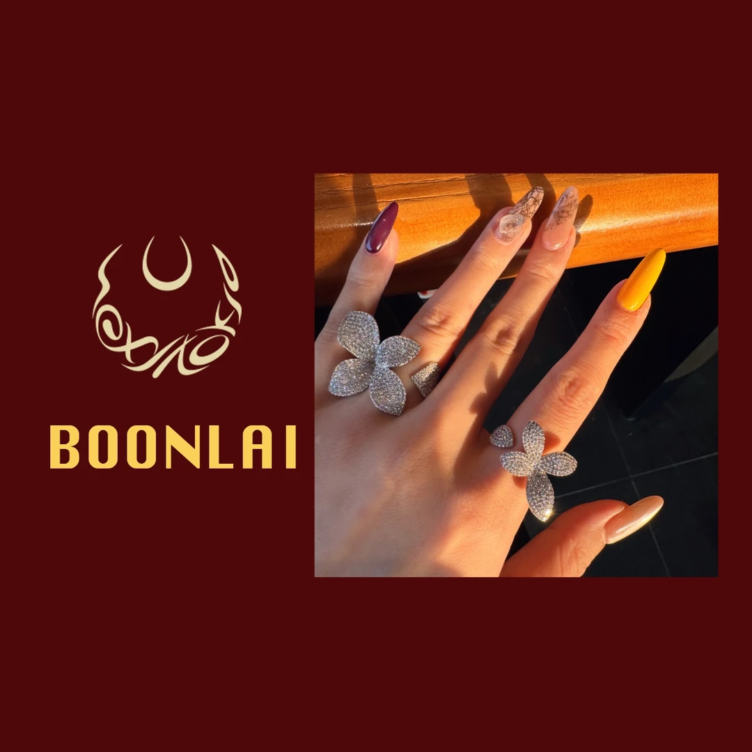 铜合金锆石戒指 Boonlai 满钻花朵蝴蝶小众设计戒指4173