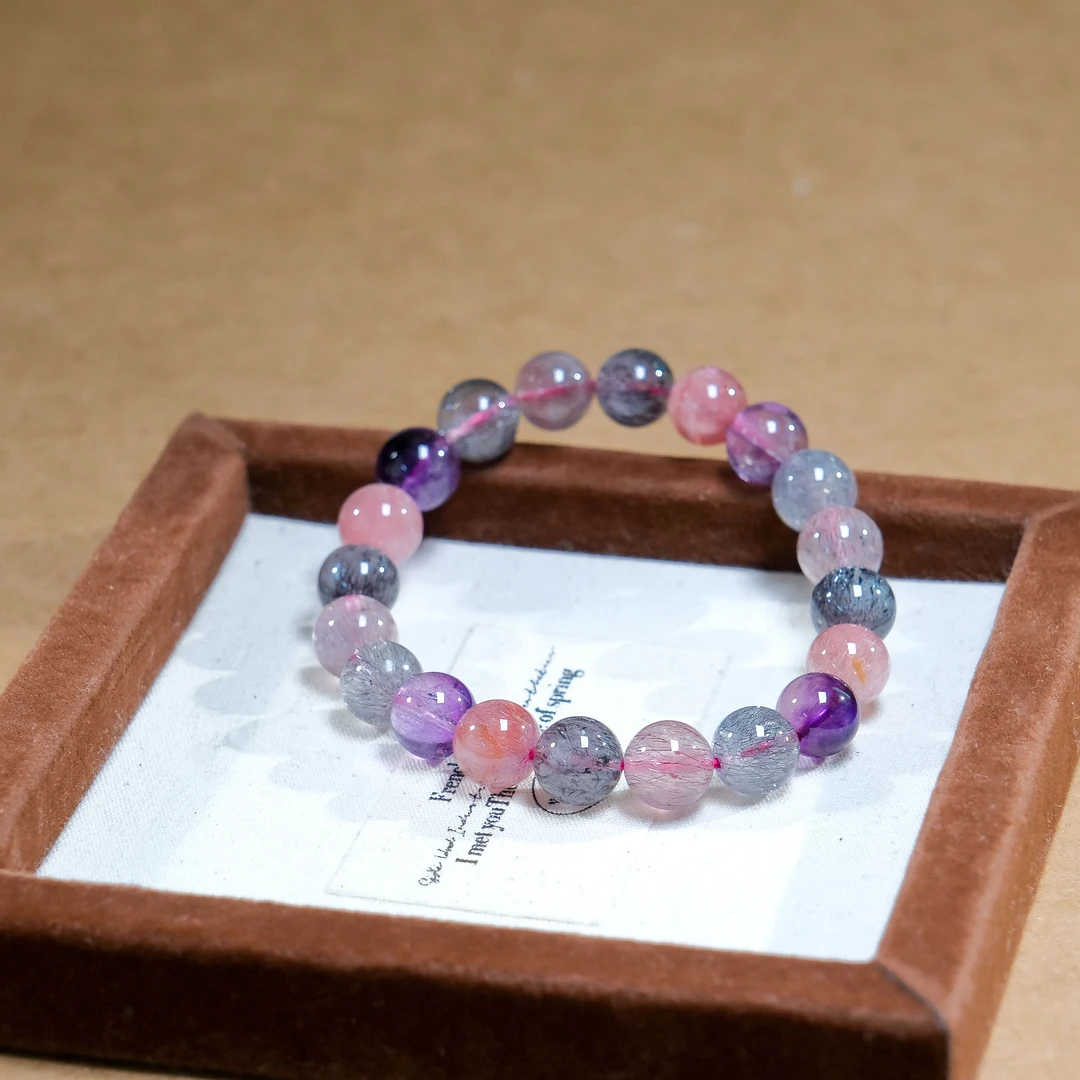 【满】高透彩超七三轮骨干能量水晶发晶手串-多样性发其一-CQ150