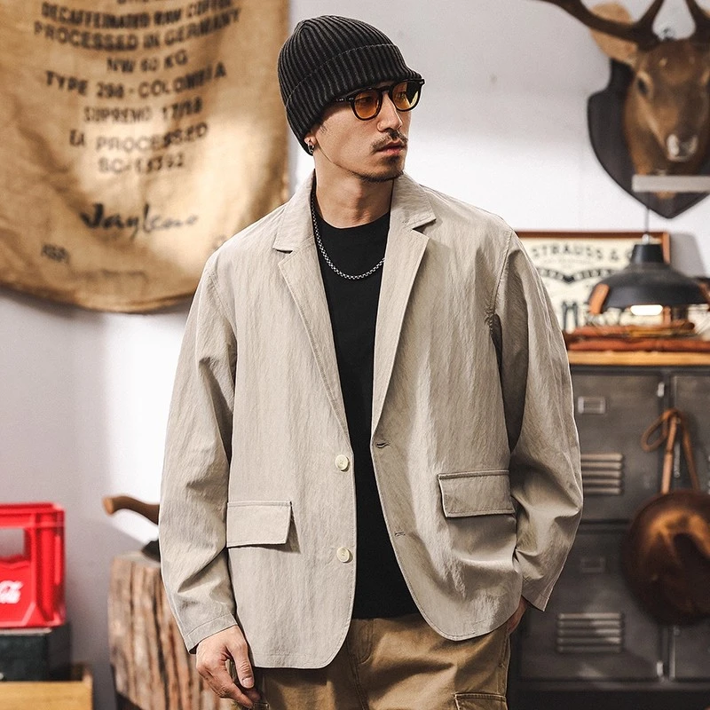莱赛尔天丝高级感休闲西服男秋季新款宽松潮流西装夹克薄款外套男