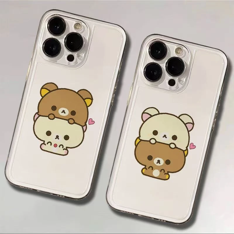 轻松熊情侣适用苹果16手机壳小米15透明红米VIVO华为荣耀OPPO一加