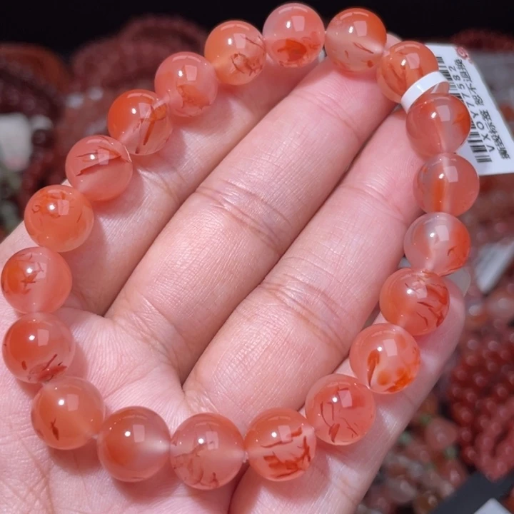 南红玛瑙未镶嵌粉底飘花单圈9.5m+40585