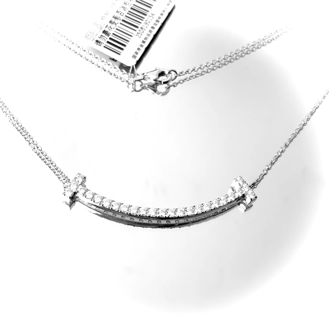 柴尔德珠宝 莫桑石铂金Pt950镶嵌莫桑石满莫桑微笑套链欧美风