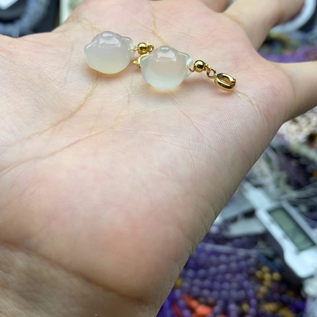 未镶嵌玛瑙/玉髓珠宝半成品一个纯天然荔枝冻白玛瑙把把胡10mm
