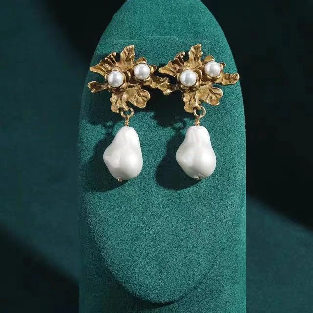 铜合金戒指 【Q167】中古亮金色爱心雪花水滴米珠手工耳夹耳钉耳坠