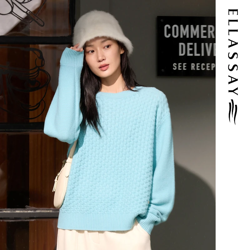 ELLASSAY歌力思2025秋冬新款简约落肩长袖针织衫女EWW364M07000