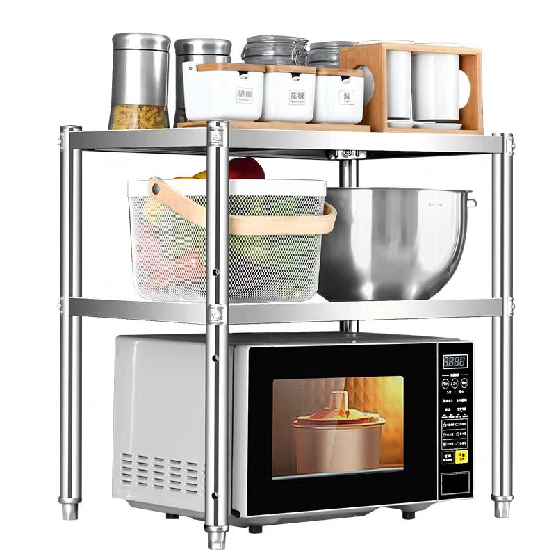 【开播福利】不锈钢两层置物架厨房收纳架可调节家用台面落地