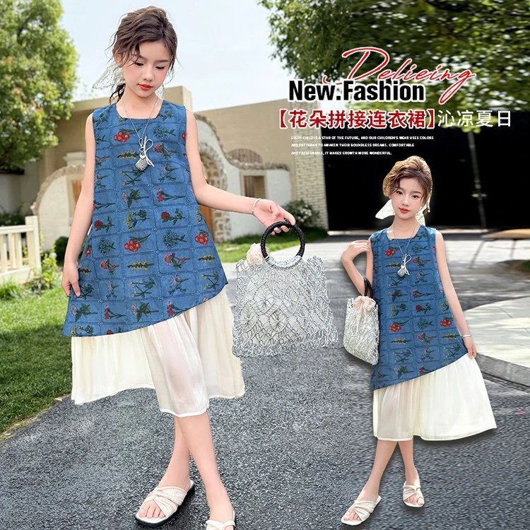 尚品琳25242女童森系复古连衣裙儿童夏装洋气法式漂亮显瘦背心裙