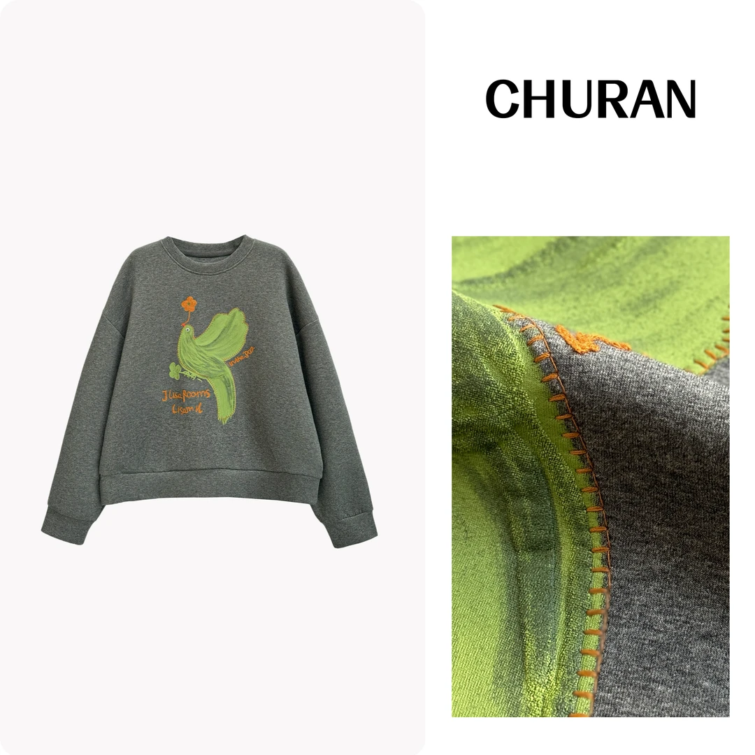 秋冬新款图案印花套头长袖卫衣圆领保暖潮流时尚休闲上衣8903