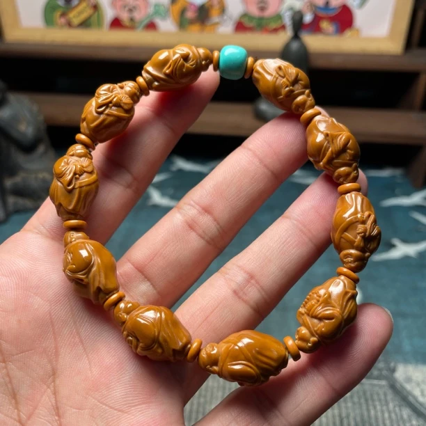 橄榄核雕刻梅林铁核手工雕刻十小弥勒一心向佛手持手串