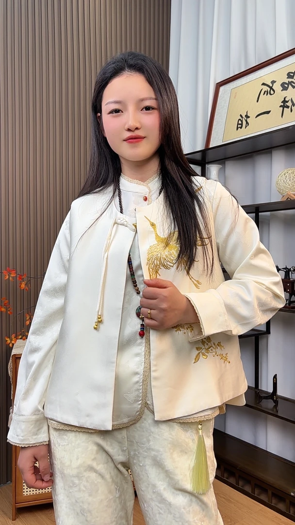 新款重工国风金线凤凰刺绣毛马甲女新中式圆领盘扣背心上衣