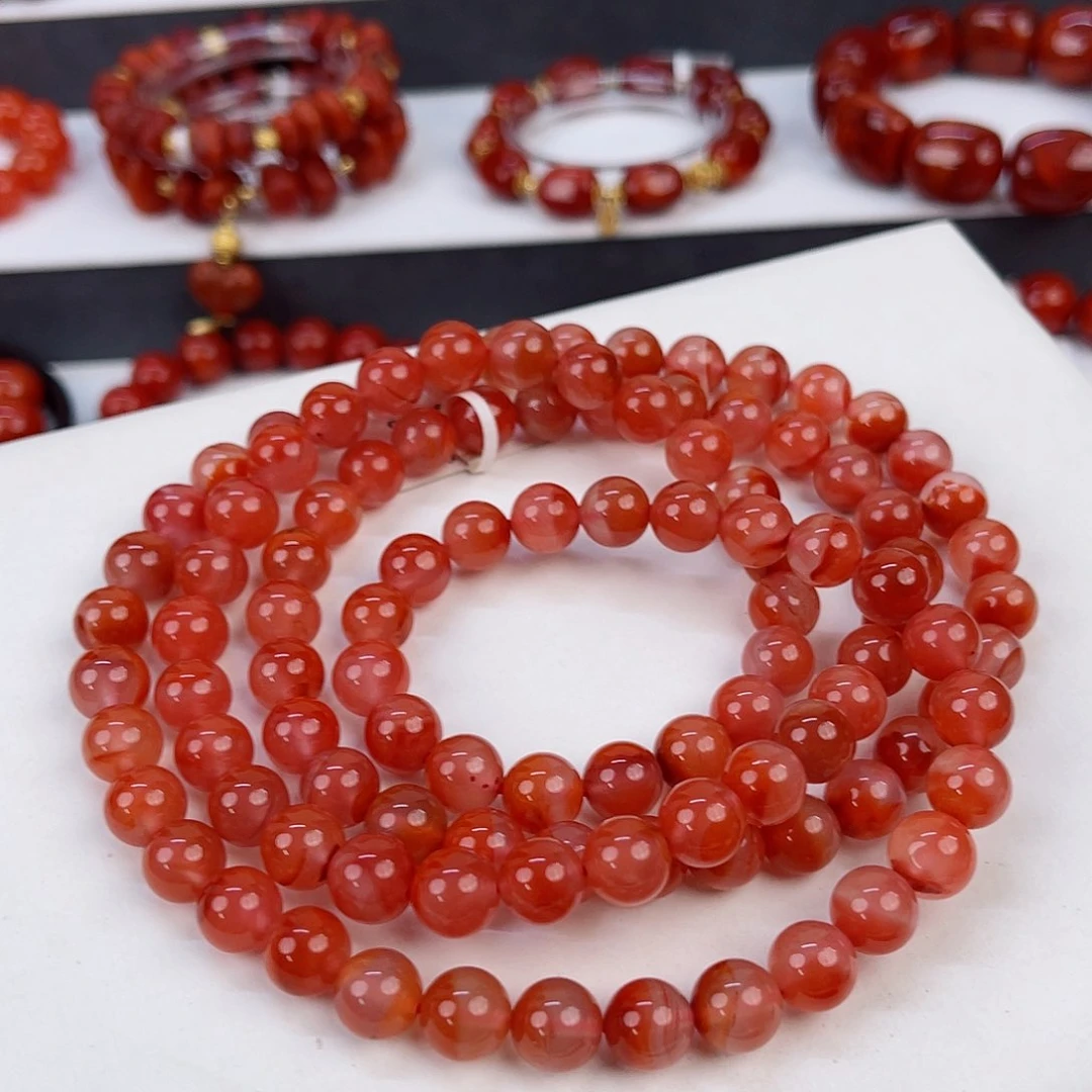 手串未镶嵌南红玛瑙川料九口冰飘圆珠多圈9mm