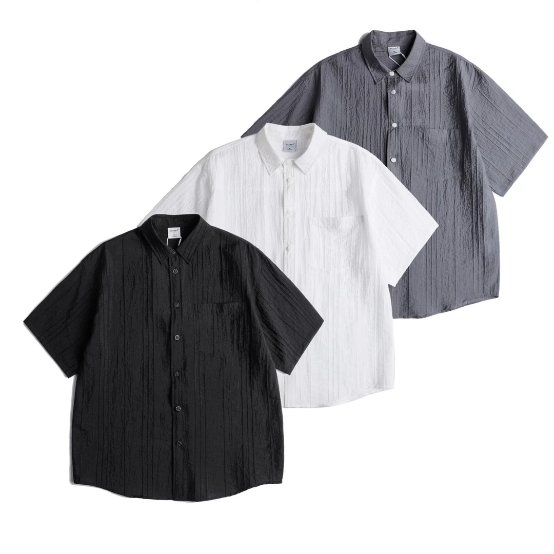 冰丝凉感莱赛尔纤维复古设计师款夏季透气凉爽短袖衬衫GS1443