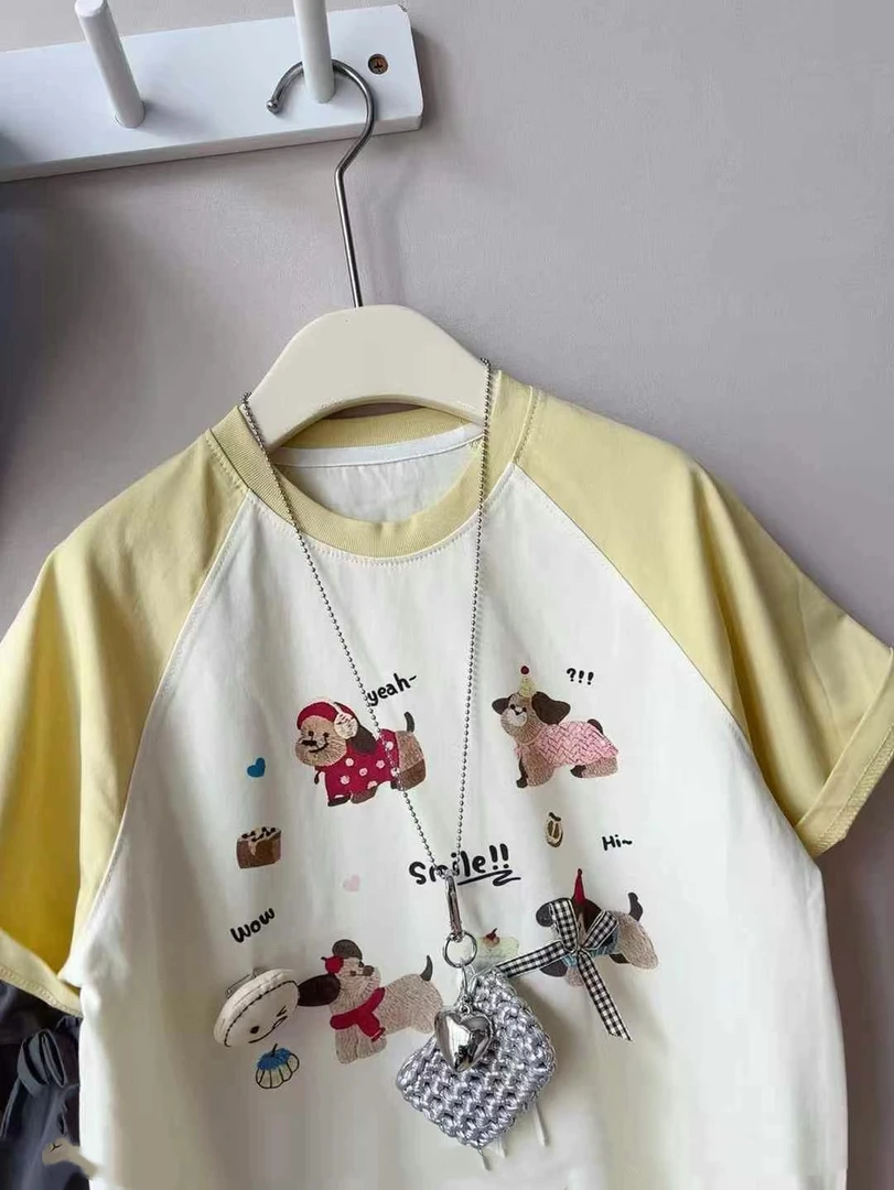 儿童夏季短袖女童大童圆领2025新款上衣半袖卡通百搭气质女孩3935