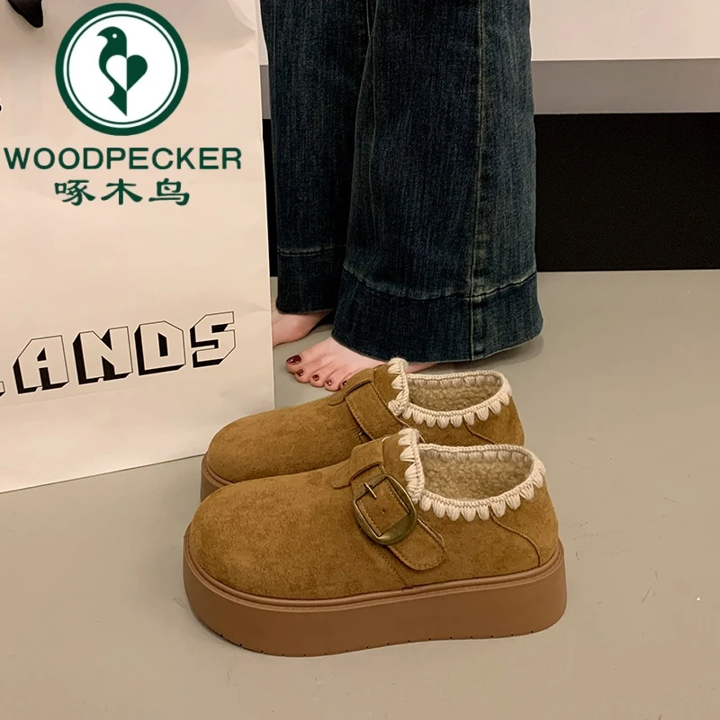 啄木鸟两穿加绒勃肯鞋女2025秋冬季新款厚底保暖棉鞋加厚雪地靴女