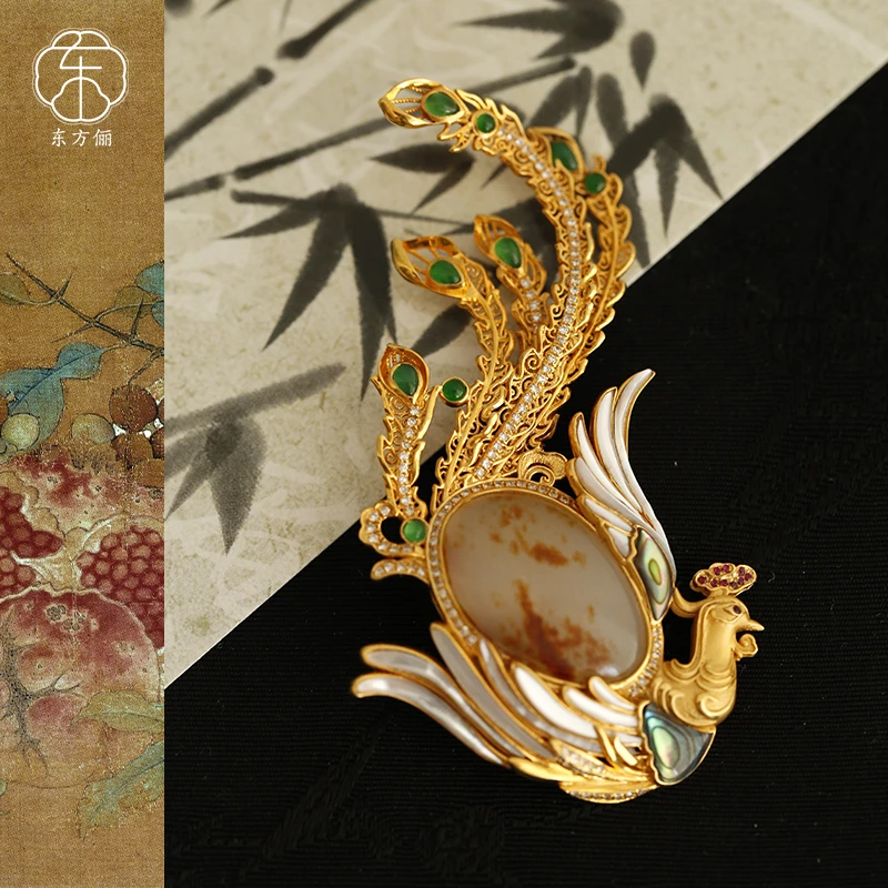 东方俪DOFUNLY【瑞凤】和田玉凤纹18K金设计款吊坠ZLDZ望舒