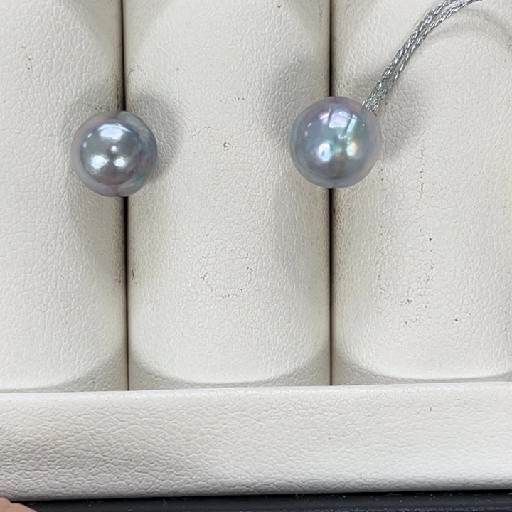 海水珍珠耳饰银S925镶嵌真多麻8-9mm 44号