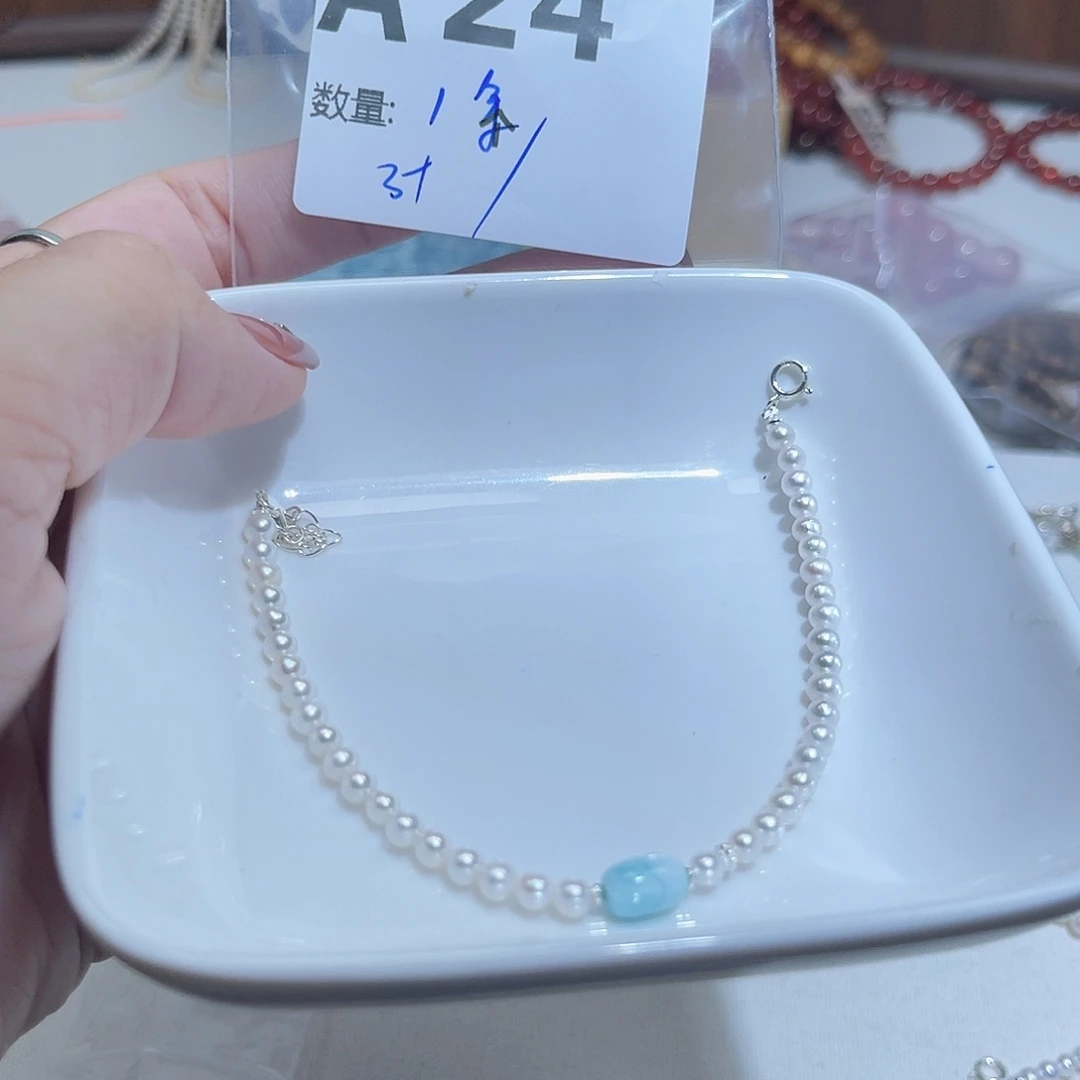 珠宝奇石淡水珍珠银S925镶嵌A24。