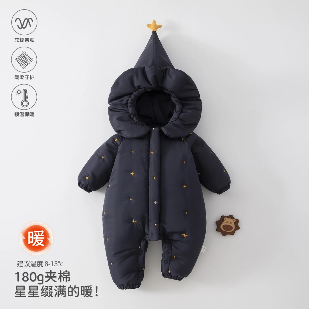 婴儿满天星连体衣秋冬季宝宝衣服夹棉保暖加厚棉服外出洋气爬爬服