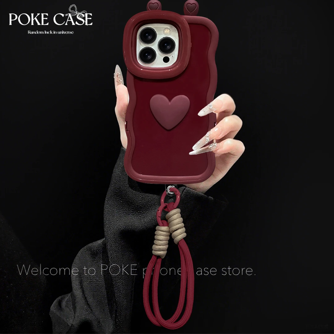 板凳双支架纯红爱心适用苹果17PROMAX华为vivo小米oppo手机壳