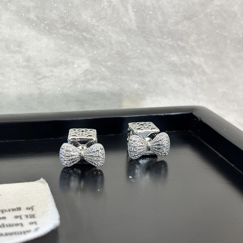 铜合金仿水晶耳饰 铜合金合成锆石耳饰 蝴蝶结镂空方形耳环EH3380