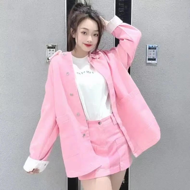 （3127）2024冬季新款百搭时尚宽松休闲工装风翻领牛仔衬衫外套女