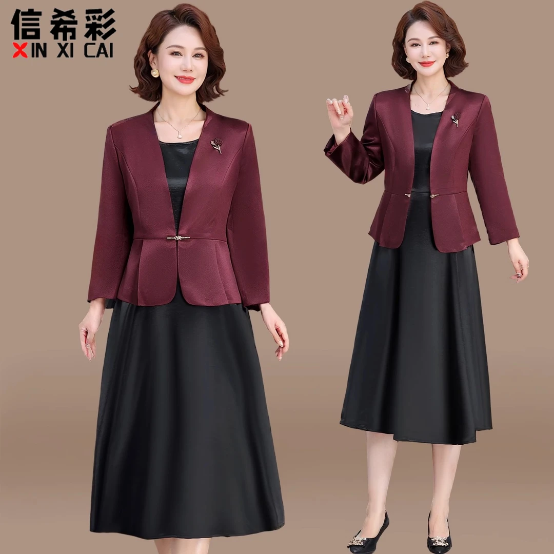 妈妈装秋套装连衣裙喜婆婆婚宴装2025新款中老年春秋外套两件套女