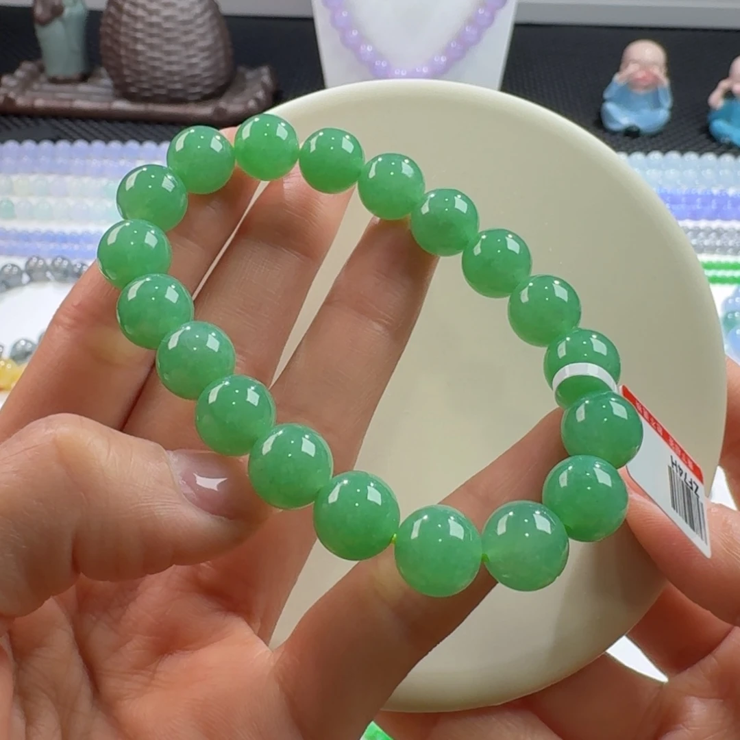 翡翠颈饰未镶嵌新款果阳绿单圈10mm
