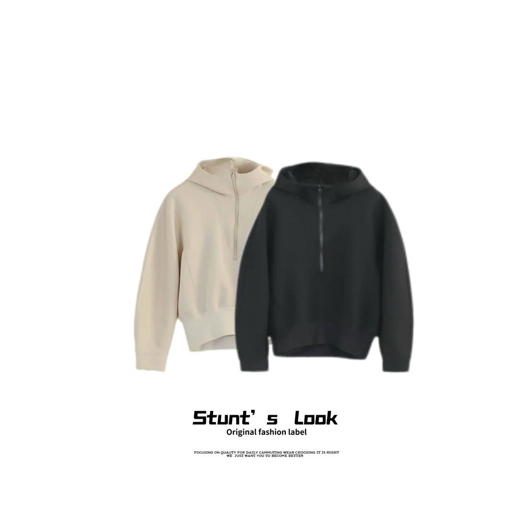 2025新款时尚江南家半拉链款立体剪裁连帽空气棉卫衣1256