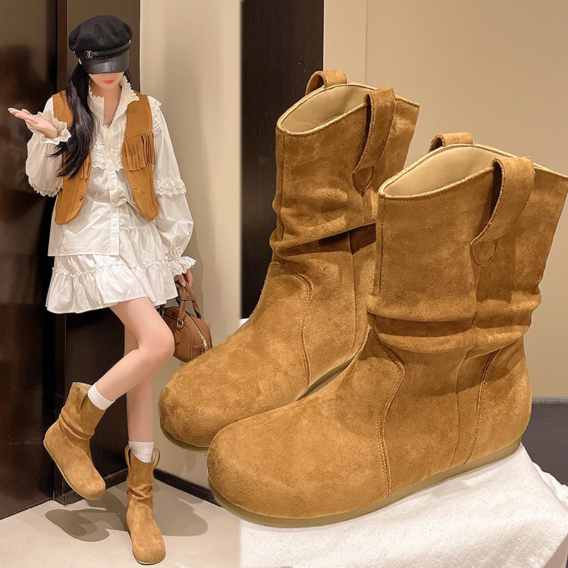 大码女鞋41-42码软底软底勃肯短靴女秋冬显瘦堆堆靴复古马丁靴