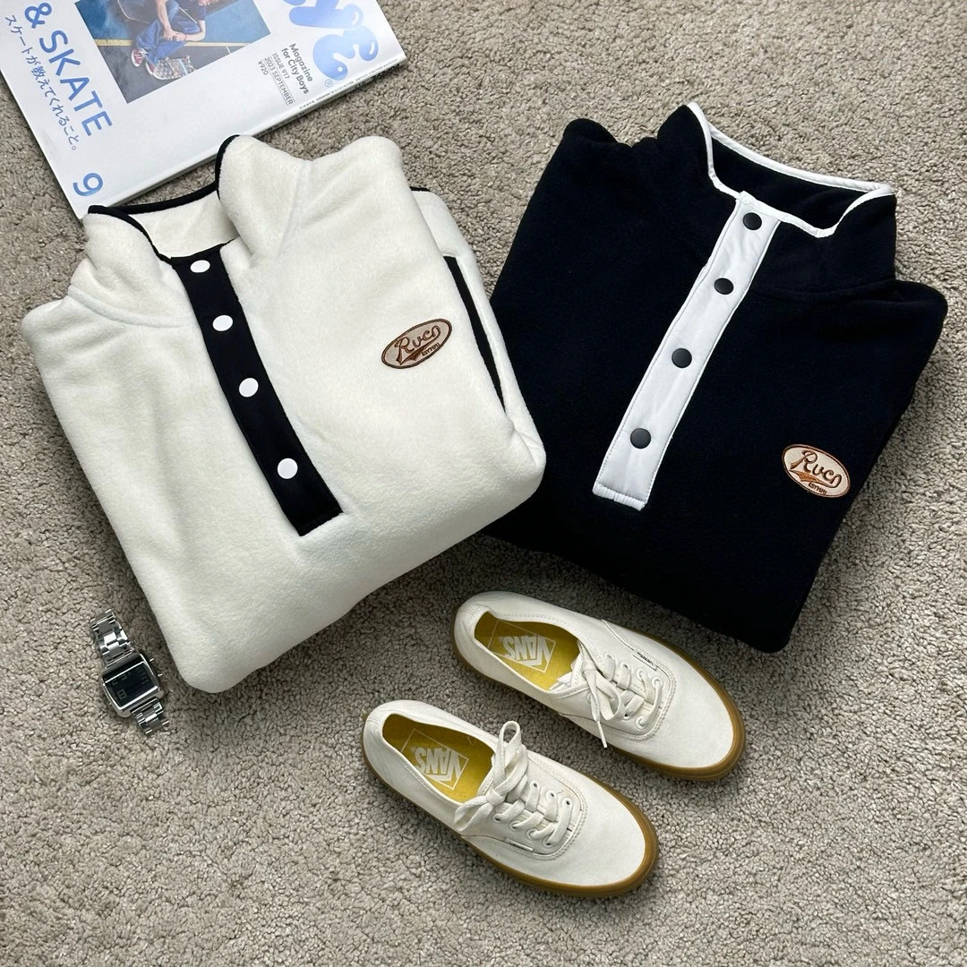 外贸RVCA立领抓绒摇粒绒卫衣上衣休闲百搭时尚长袖