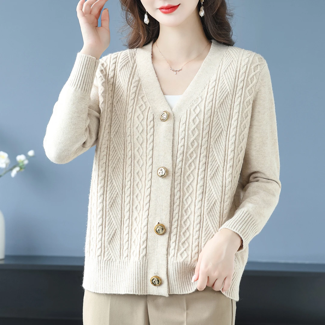 麻花毛衣开衫春秋加肥加大码妈妈装上衣外搭显瘦洋气女士针织外套