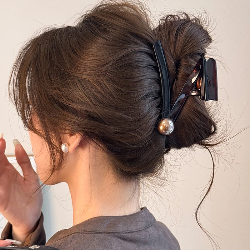 I&G高级感珍珠抓夹大号鲨鱼夹发夹2025新款后脑勺盘发夹发饰