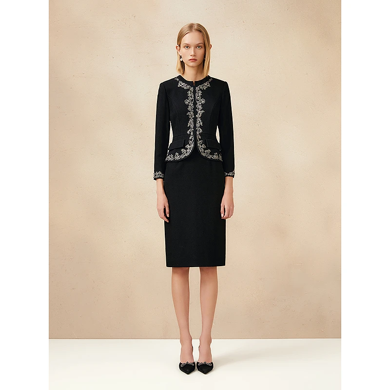 Song of Song歌中歌新中式立领花卉刺绣点缀优雅连衣裙5C35105690