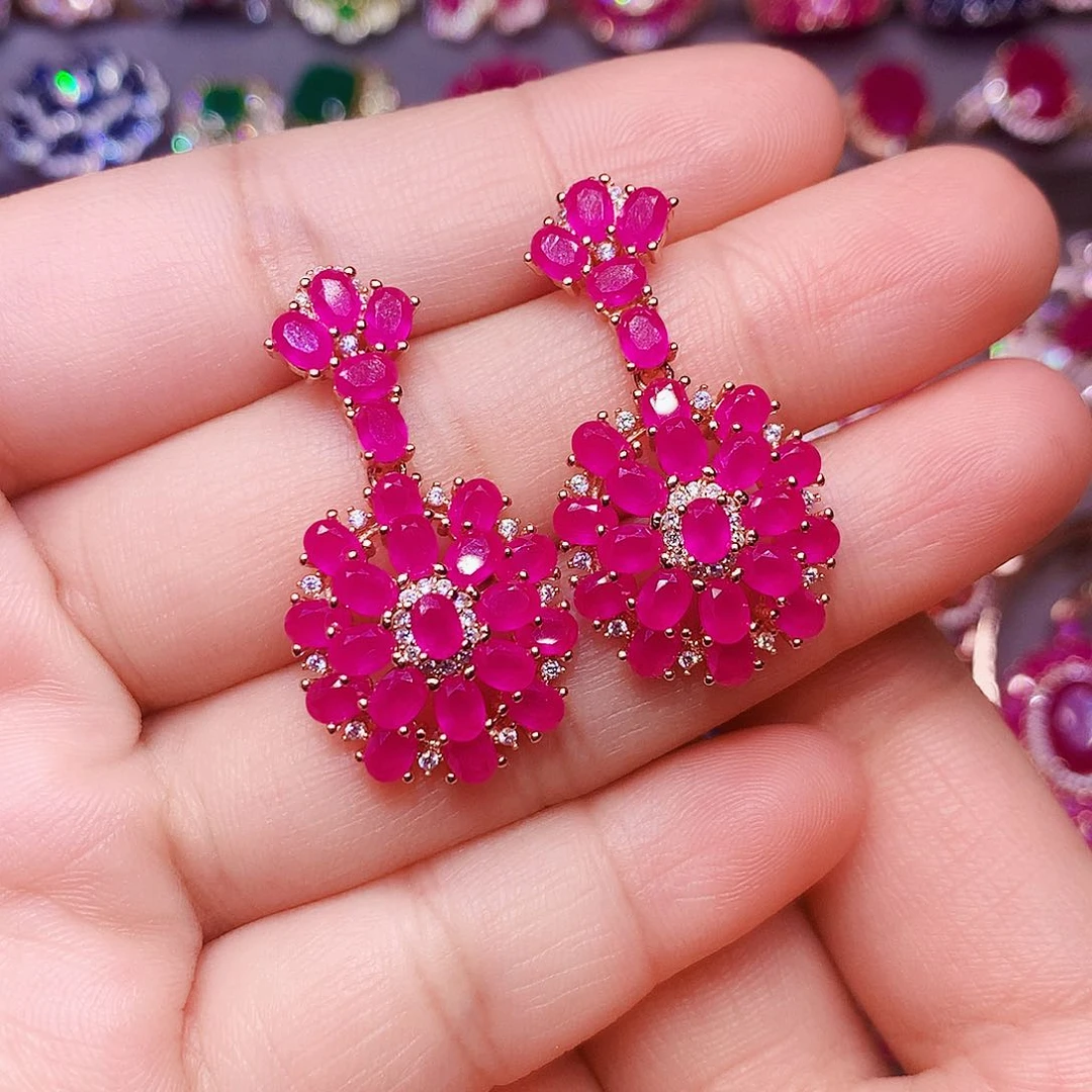 银S925镶嵌耳饰红宝石