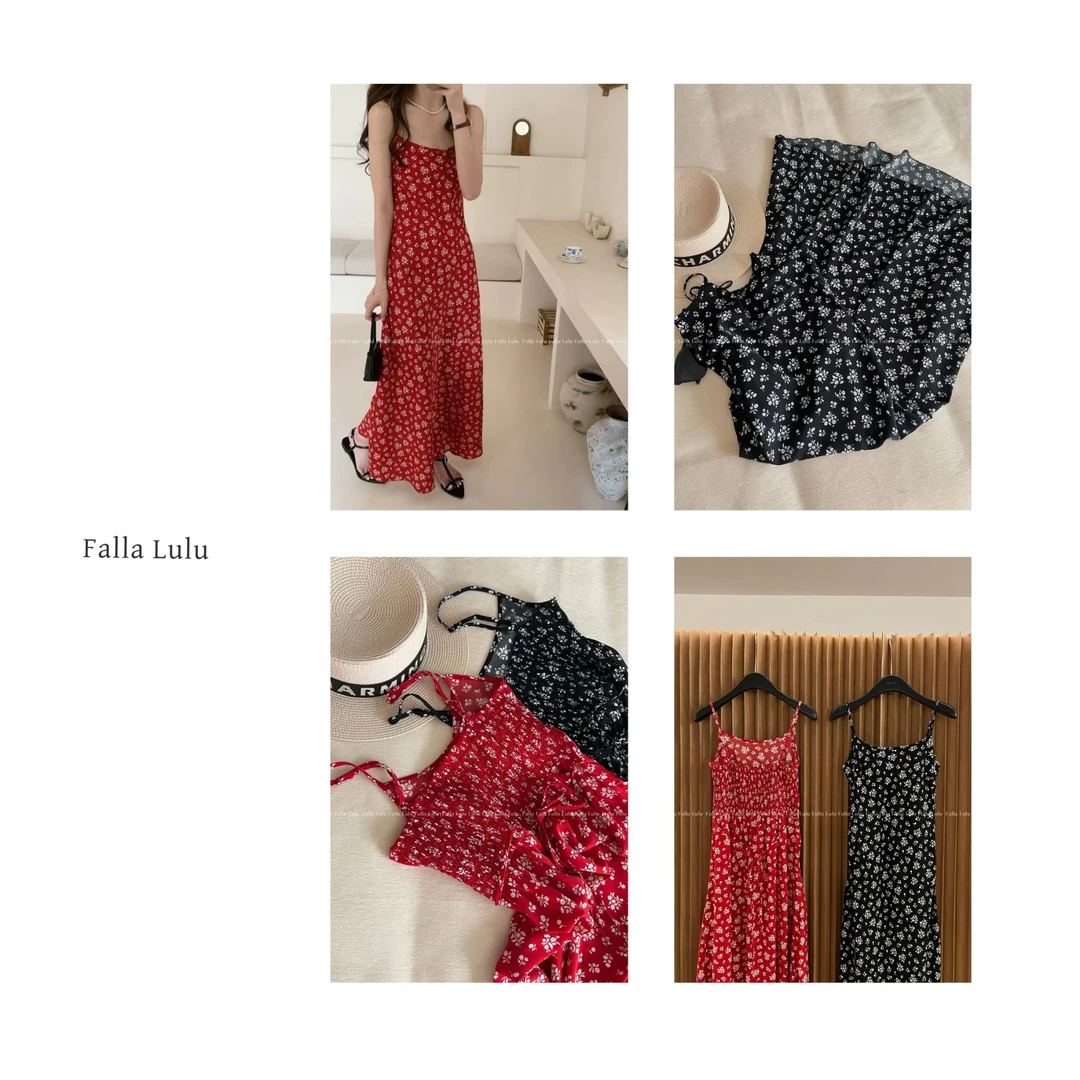 【小碎花连衣裙】 气质收腰显瘦碎花吊带连衣长裙 Y5139