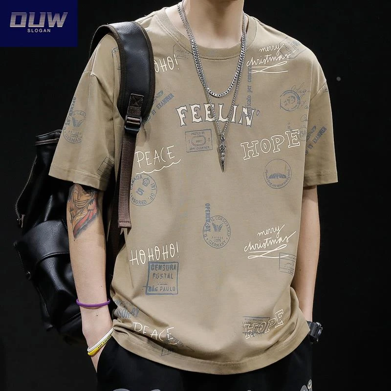 O.U.W重磅短袖t恤男士宽松胖子大码男装2025新款纯棉衣服体恤夏季