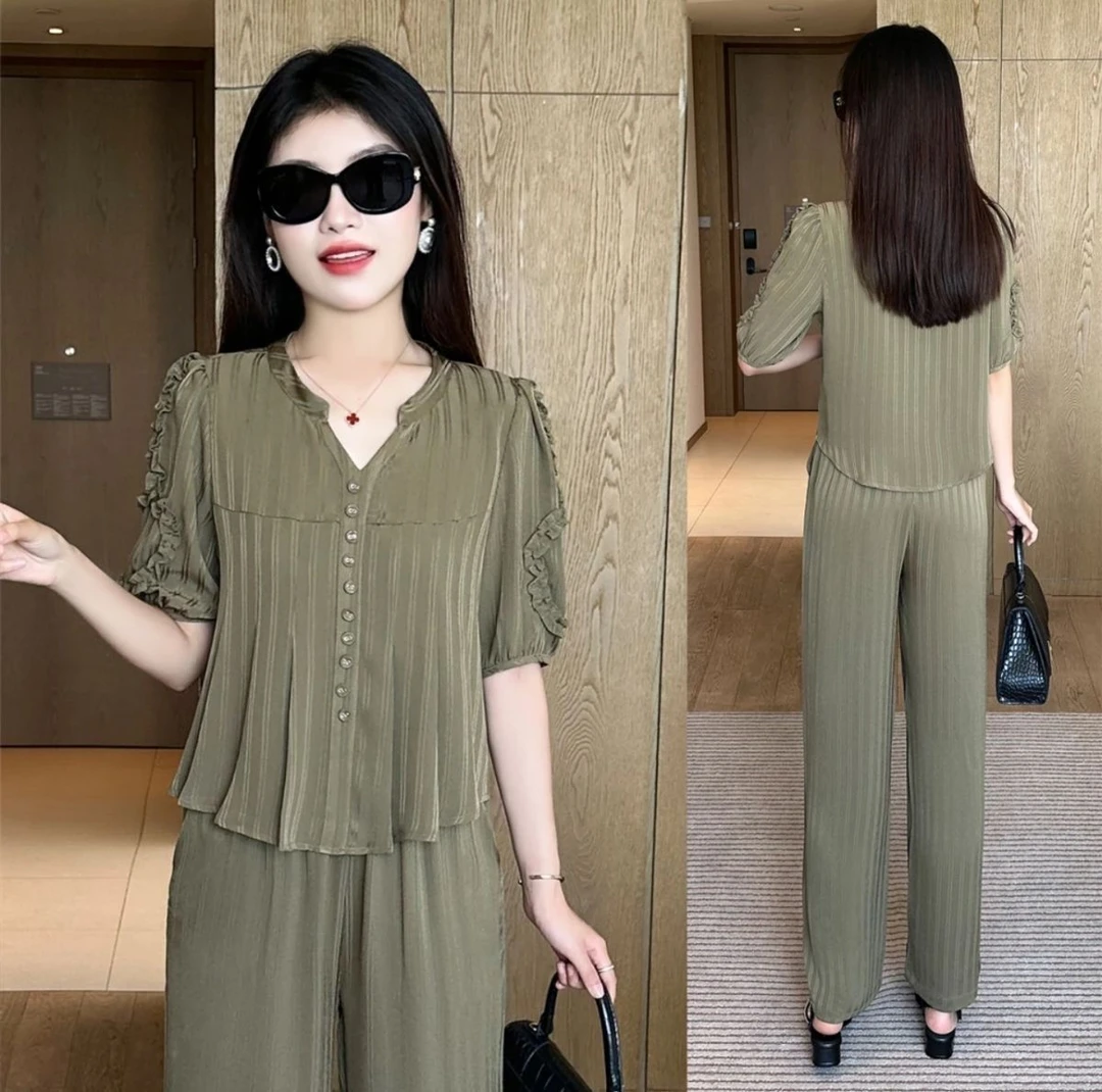 高级感冰丝时尚套装女2025夏季新款气质妈妈装薄款洋气休闲两件套