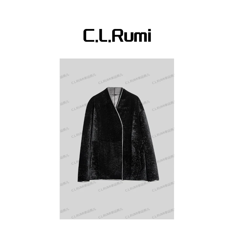 【Rumi精选】“夜明珠”轻奢重磅水波纹系带皮毛一体皮草大衣7399wt